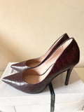 ATELIER BORDEAUX CROC PRINT LEATHER HEELS SIZE 4/37