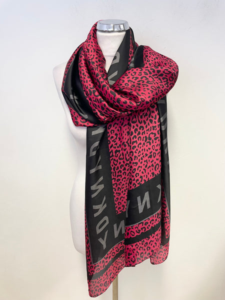 DKNY RED &  BLACK LEOPARD PRINT SCARF
