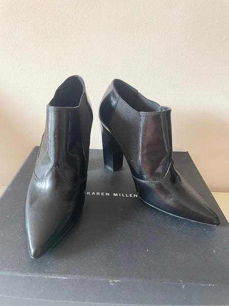 BRAND NEW KAREN MILLEN BLACK LEATHER ANKLE BOOTS SIZE 4/37