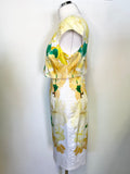 COAST WHITE ,LEMON  & GREEN FLORAL PRINT CAP SLEEVED PENCIL DRESS SIZE 12