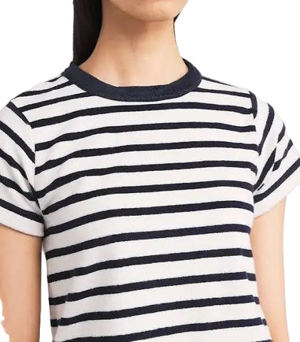 BRAND NEW ME+EM IVORY & NAVY STRIPED TOWELLING BABY TEE TOP  SIZE 8