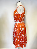 BODEN ORANGE & WHITE BOLD FLOWER PRINT SLEEVELESS FIT & FLARE DRESS SIZE 10R