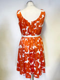 BODEN ORANGE & WHITE BOLD FLOWER PRINT SLEEVELESS FIT & FLARE DRESS SIZE 10R