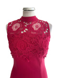 COAST CERISE PINK & LACE TRIMMED BODICE PENCIL DRESS  SIZE 8