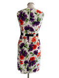 PRECIS WHITE & MULTI COLOURED & FLORAL PRINT SLEEVELESS PENCIL DRESS  SIZE 8