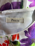 PRECIS WHITE & MULTI COLOURED & FLORAL PRINT SLEEVELESS PENCIL DRESS  SIZE 8