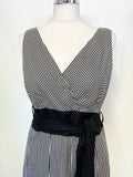 JAEGER BLACK & WHITE STRIPE SLEEVELESS LINEN FIT & FLARE MIDI DRESS SIZE 12