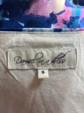 DAMSEL IN A DRESS BLUE & PINK PRINT DRAPED & RUCHED STRETCH JERSEY PENCIL DRESS  SIZE 8