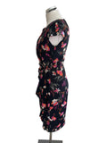 MONSOON BLACK & MULTI COLOURED FLORAL PRINT CAP SLEEVE SHEATH  DRESS  SIZE 8