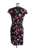 MONSOON BLACK & MULTI COLOURED FLORAL PRINT CAP SLEEVE SHEATH  DRESS  SIZE 8