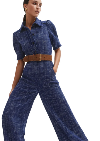 BRAND NEW WITHOUT TAGS ME+EM NAVY BLUE TWEED WIDE LEG JUMPSUIT SIZE 8