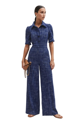 BRAND NEW WITHOUT TAGS ME+EM NAVY BLUE TWEED WIDE LEG JUMPSUIT SIZE 8