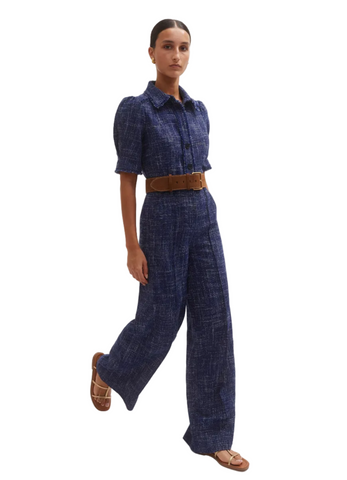 BRAND NEW WITHOUT TAGS ME+EM NAVY BLUE TWEED WIDE LEG JUMPSUIT SIZE 8