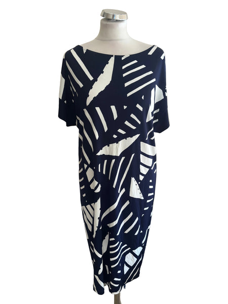 RALPH LAUREN NAVY & WHITE PRINT SHIFT DRESS SIZE M