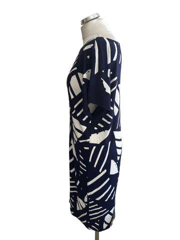 RALPH LAUREN NAVY & WHITE PRINT SHIFT DRESS SIZE M
