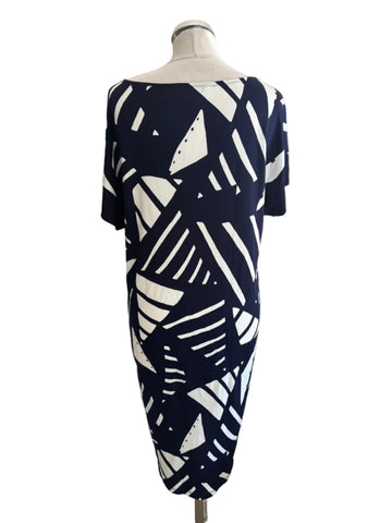 RALPH LAUREN NAVY & WHITE PRINT SHIFT DRESS SIZE M