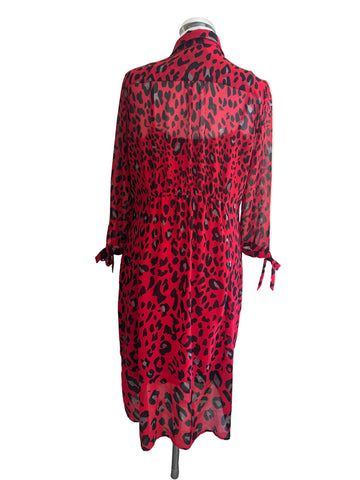 MINT VELVET RED & BLACK ANIMAL PRINT 3/4 TIE SLEEVE DRESS SIZE 12