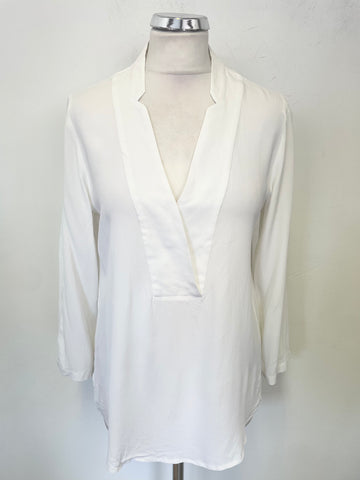 RIANI WHITE 100% SILK 3/4 SLEEVED V NECKLINE BLOUSE SIZE M
