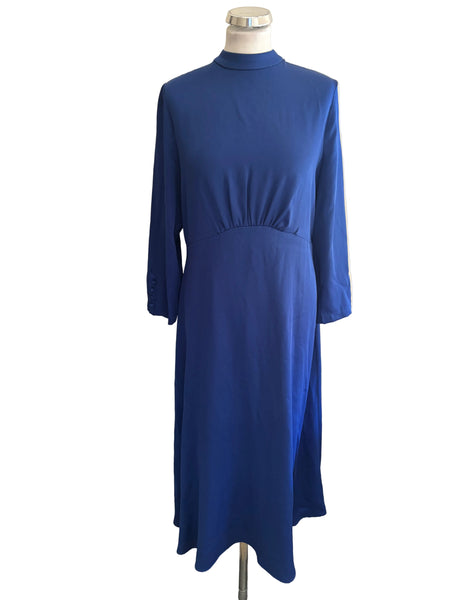 MARKS & SPENCER ROYAL BLUE 3/4 SLEEVED MIDI DRESS SIZE 12