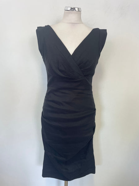 NICOLE MILLER FOR ARTELIER BLACK LINEN BLEND SLEEVELESS PENCIL DRESS SIZE 8