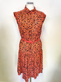 FRENCH CONNECTION CORAL & BLACK PRINT SLEEVELESS BELTED DRESS SIZE 8