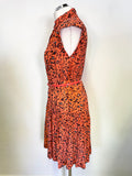 FRENCH CONNECTION CORAL & BLACK PRINT SLEEVELESS BELTED DRESS SIZE 8