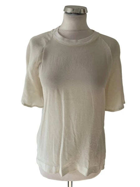 SPORTMAX/CODE IVORY SILK FRONT SHORT FLUTTER SLEEVE TOP SIZE 36 UK 8
