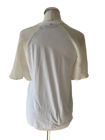 SPORTMAX/CODE IVORY SILK FRONT SHORT FLUTTER SLEEVE TOP SIZE 36 UK 8