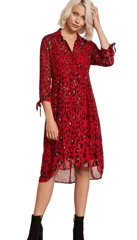 MINT VELVET RED & BLACK ANIMAL PRINT 3/4 TIE SLEEVE DRESS SIZE 12