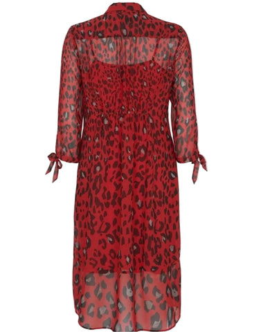 MINT VELVET RED & BLACK ANIMAL PRINT 3/4 TIE SLEEVE DRESS SIZE 12