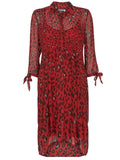 MINT VELVET RED & BLACK ANIMAL PRINT 3/4 TIE SLEEVE DRESS SIZE 12