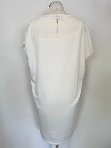 BRAND NEW HUGO BOSS WHITE & MULTICOLOURED PRINT SHIFT DRESS SIZE S