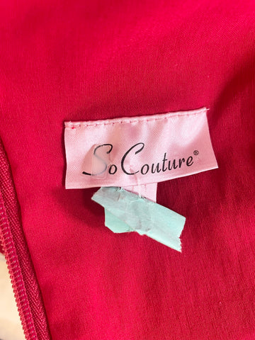 SO COUTURE RED SCOOP NECK CAP SLEEVED BODYCON DRESS SIZE 12