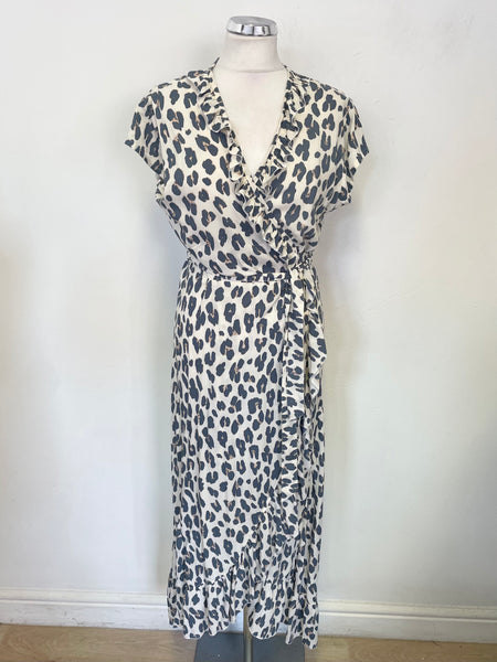 ASPIGA IVORY, GREY & BEIGE PRINT CAP SLEEVED MAXI DRESS SIZE S/M