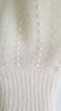LA MAILLE SEZANE ECRU MOHAIR BLEND PEARL BEAD TRIMMED LONG SLEEVED JUMPER  SIZE XS