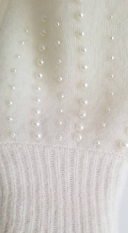 LA MAILLE SEZANE ECRU MOHAIR BLEND PEARL BEAD TRIMMED LONG SLEEVED JUMPER  SIZE XS