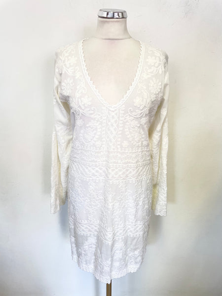 MELISSA ODABASH WHITE COTTON EMBROIDERED BEACH COVER UP DRESS SIZE S