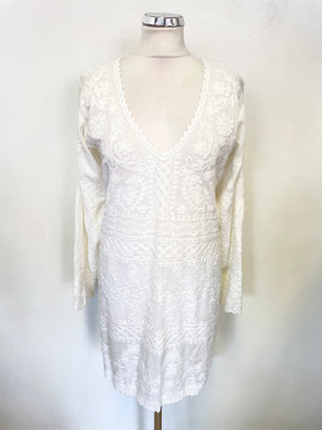 MELISSA ODABASH WHITE COTTON EMBROIDERED BEACH COVER UP DRESS SIZE S