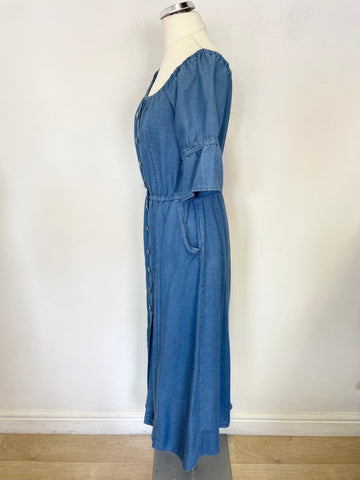 THE KOOPLES BLUE WIDE NECK ON/OFF SHOULDER SHORT SLEEVED MIDI DRESS SIZE 2 UK 10