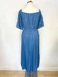 THE KOOPLES BLUE WIDE NECK ON/OFF SHOULDER SHORT SLEEVED MIDI DRESS SIZE 2 UK 10
