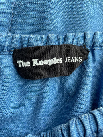 THE KOOPLES BLUE WIDE NECK ON/OFF SHOULDER SHORT SLEEVED MIDI DRESS SIZE 2 UK 10
