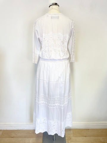THE KOOPLES WHITE COTTON BRODIERE ANGLAISE TRIMMED MIDI DRESS SIZE 1 UK 8