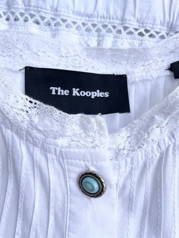 THE KOOPLES WHITE COTTON BRODIERE ANGLAISE TRIMMED MIDI DRESS SIZE 1 UK 8