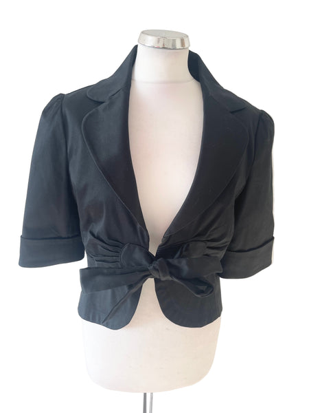 COAST BLACK COTTON TIE FRONT HALF SLEEVE FITTED JACKET  SIZE 14