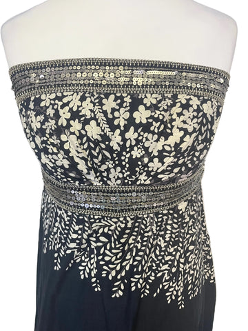 MONSOON BLACK & WHITE FLORAL PRINT STRAPLESS MAXI DRESS  SIZE 14