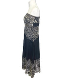 MONSOON BLACK & WHITE FLORAL PRINT STRAPLESS MAXI DRESS  SIZE 14