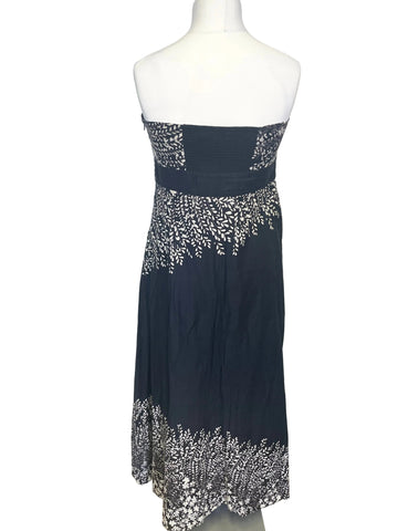 MONSOON BLACK & WHITE FLORAL PRINT STRAPLESS MAXI DRESS  SIZE 14