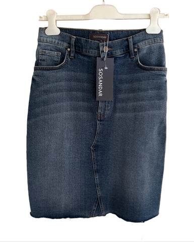 BRAND NEW WITH TAGS SOSANDAR INDIGO DENIM KNEE LENGTH SKIRT  SIZE 10