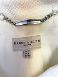 KAREN MILLEN IVORY TEXTURED COLLARED 3/4 SLEEVED SHORT JACKET SIZE 12
