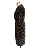 ISABEL DE PEDRO BLACK & CREAM CHECK SHOULDER DETAIL STRETCH JERSEY DRESS SIZE 18